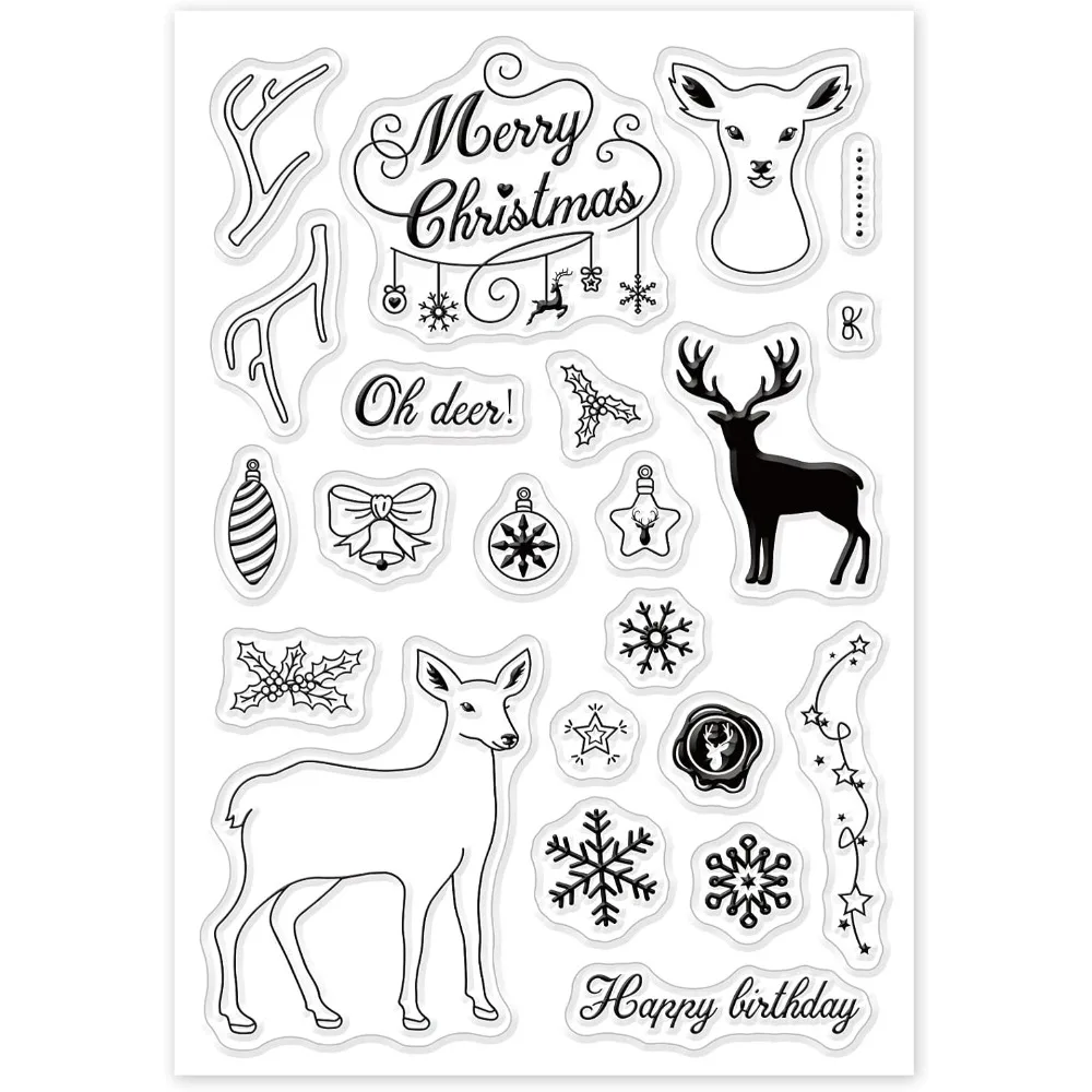 Christmas Deer Pattern Silicone Clear Stamps with Merry Christmas for Cards Making DIY Scrapbooking Photo Album Decoration