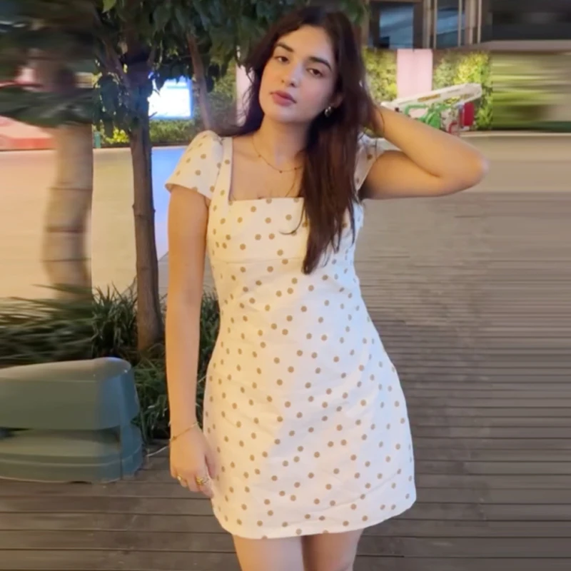 HXAO Mini Polka Dot Kleid Damenkleid Sommer 2026 Süßes Bodycon Rückenfreies Kurzarm-Kleid für Damen Elegantes Urlaubskleid – Detail 7