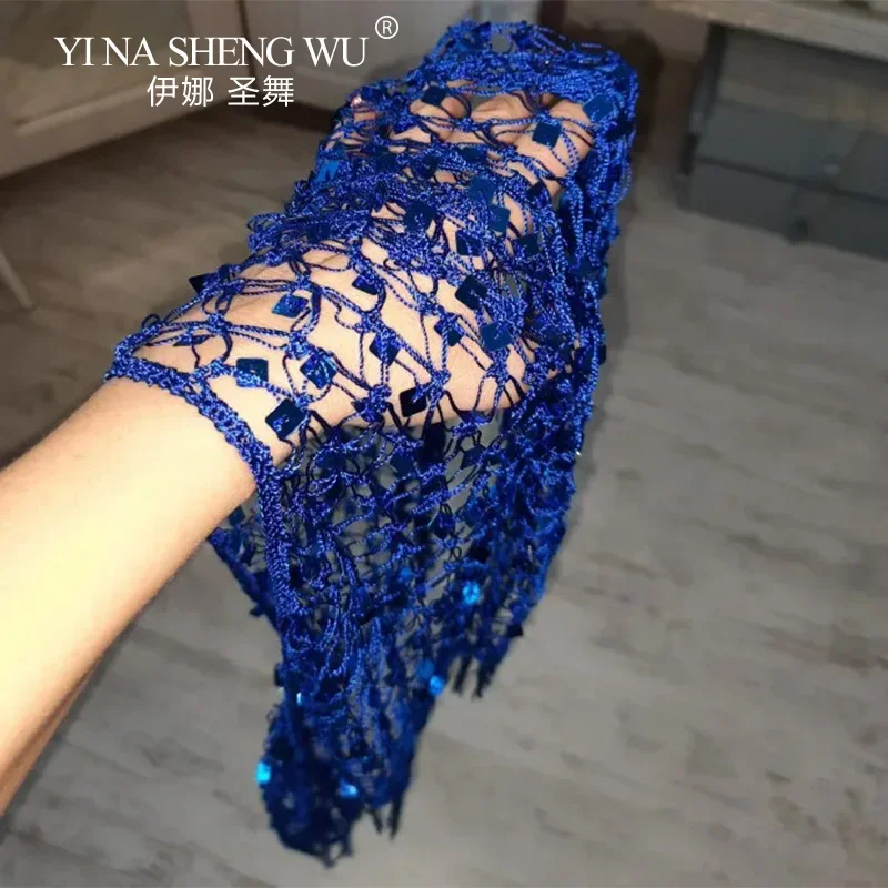 إكسسوارات الرقص الشرقي المثلثة الكلاسيكية حزام شرابة طويل مثلث مرن من اليد الكروشيه الرقص الشرقي وشاح الورك حزام الترتر