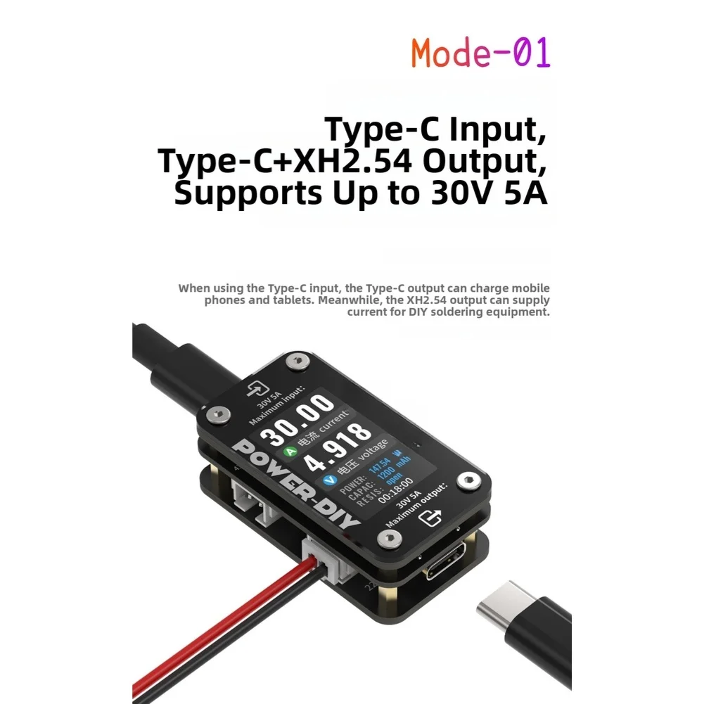 30V 5A Portable Digital Ammeter with Real-Time Power Capacity Resistance Readings and High Refresh Display for Rapid Prototyping