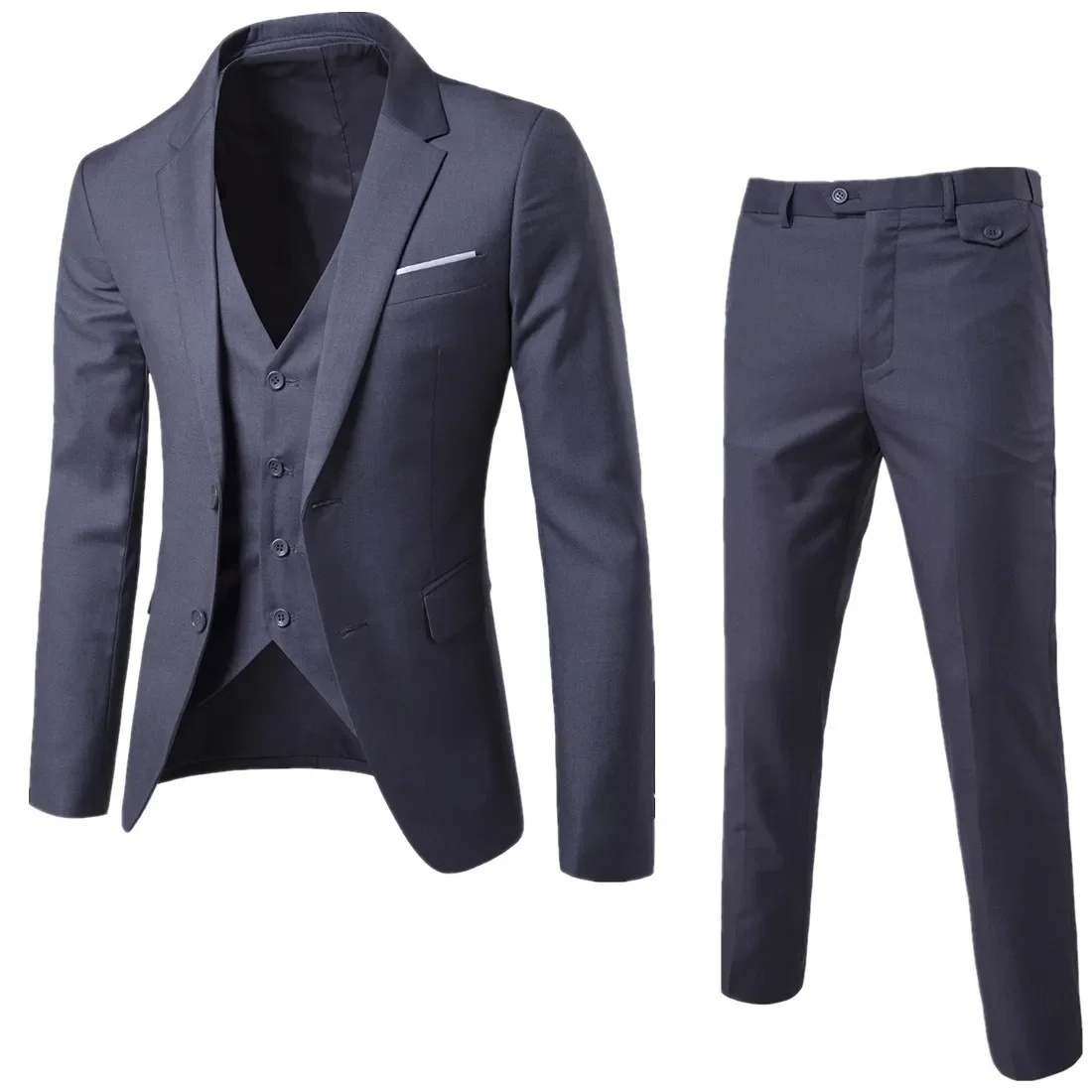 Suit Jacket Pants 3 Pieces Sets / 2023 Fashion Men Business Dress Male Wedding Blazers Coat + Trousers + Waistcoat / S-6XL