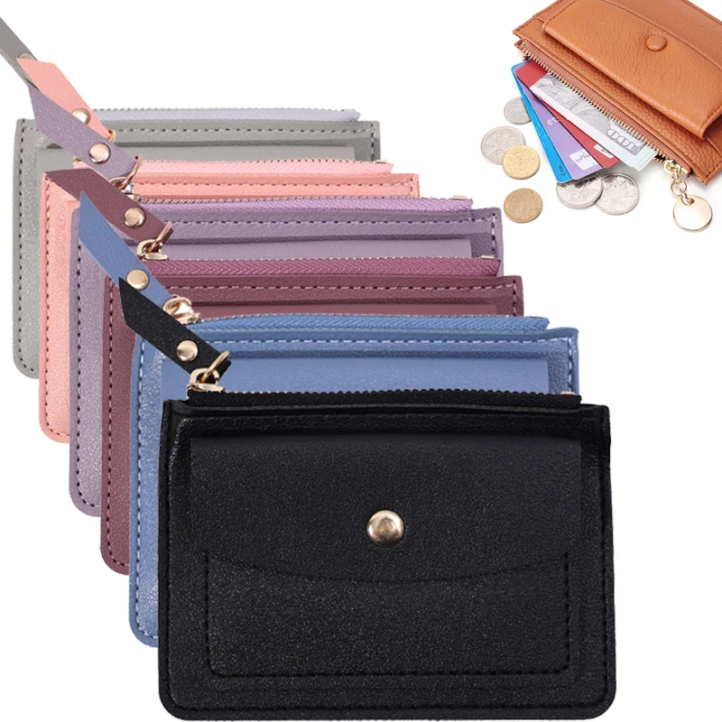 Leder weibliche Geldbörse Frauen einfache Brieftaschen Mini Reiß verschluss solide Multi-Karten halter Münze kurze Brieftaschen schlanke kleine