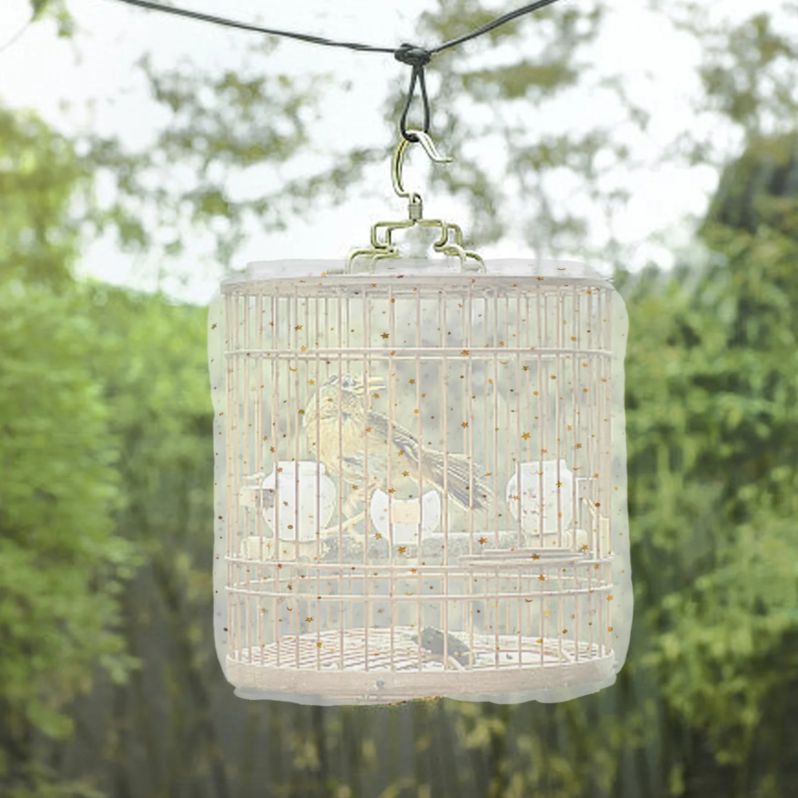 

2 Pcs Bird Cage Cover Protective Netting XXL 150 220cm Diameter 35cm Height White Easy Install Detachable Washable Durable