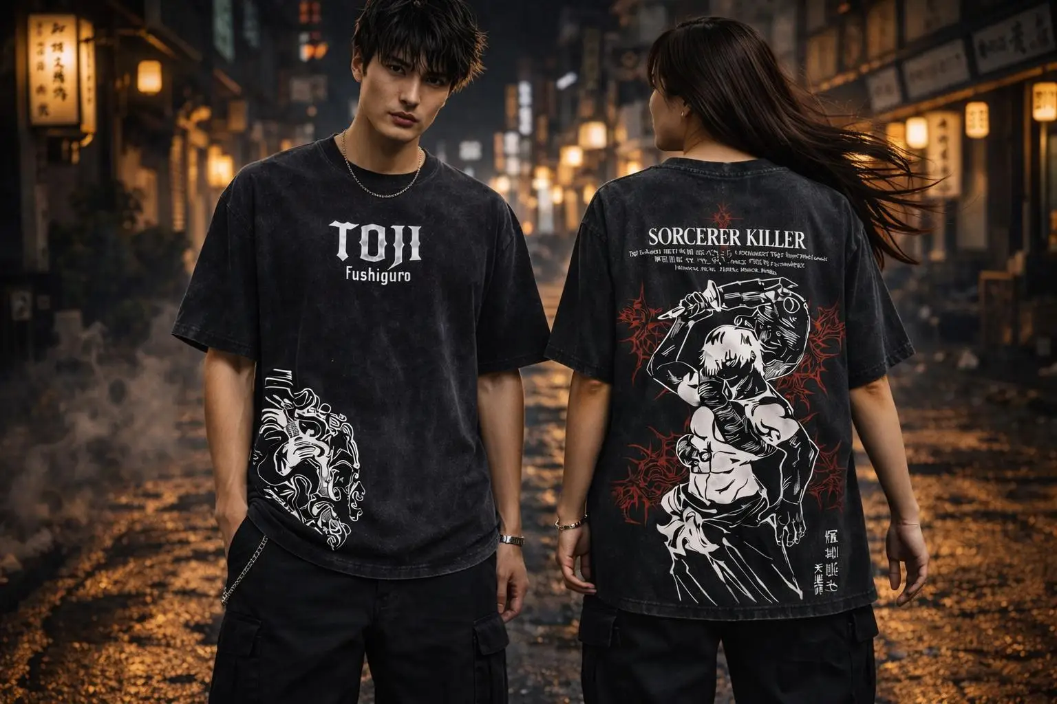Double Sided Toji Fushiguro Jujutsu Kaisen Vintage Washed Anime Tee Sorcerer Killer Manga Graphic Oversized Cotton Streetwear