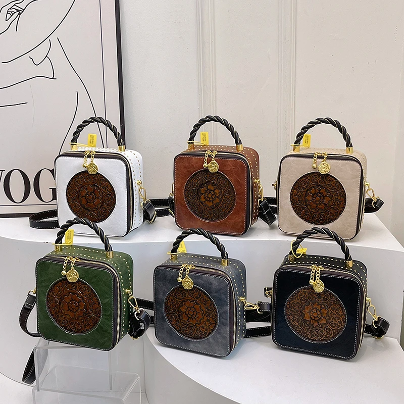 Women's Riveted Leather Handbag Luxury Designer Box Shoulder Bag Brand Ladies Crossbody Bag Casual Tote Messenger Bag