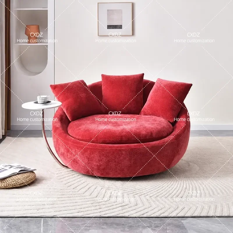 Single Sofa Chair Living Room Balcony Round Rotating Lazy Leisure Recliner Modern Comfortable Armchair for Home Office Lounge