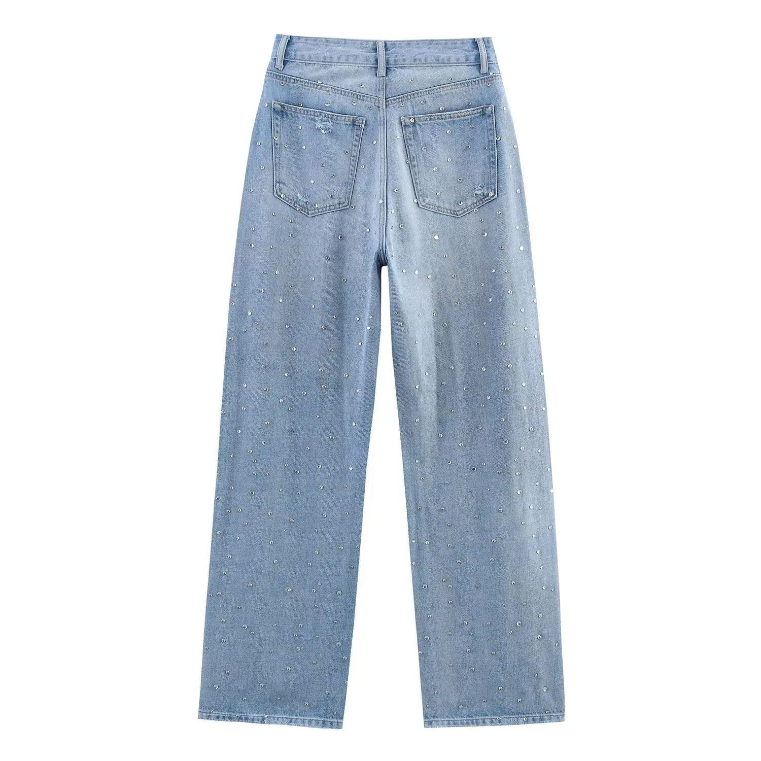 Maxdutti Nordic Minimalist Rhinestone Decorated High Waist Jeans For Women Vintage Mom Jeans Fashion Ladies Boyfriend Jeans