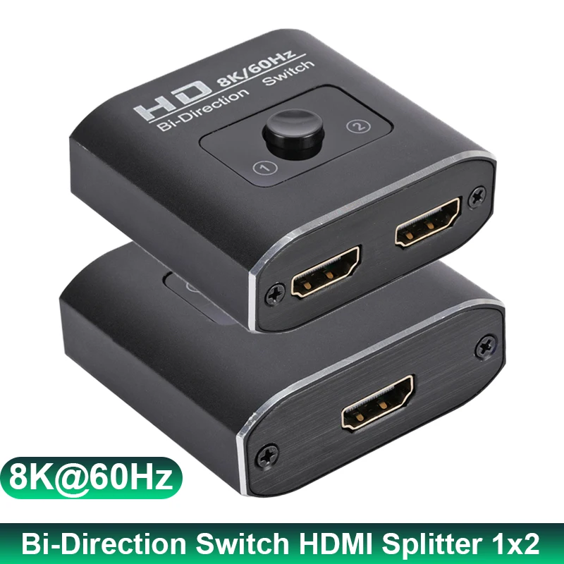 HD 8K 60Hz Bi-Direction Switch HDMI Splitter 1x2 HDMI Switch 1 in 2 out Video Distributor Splitter 1080P Dual Display for Laptop