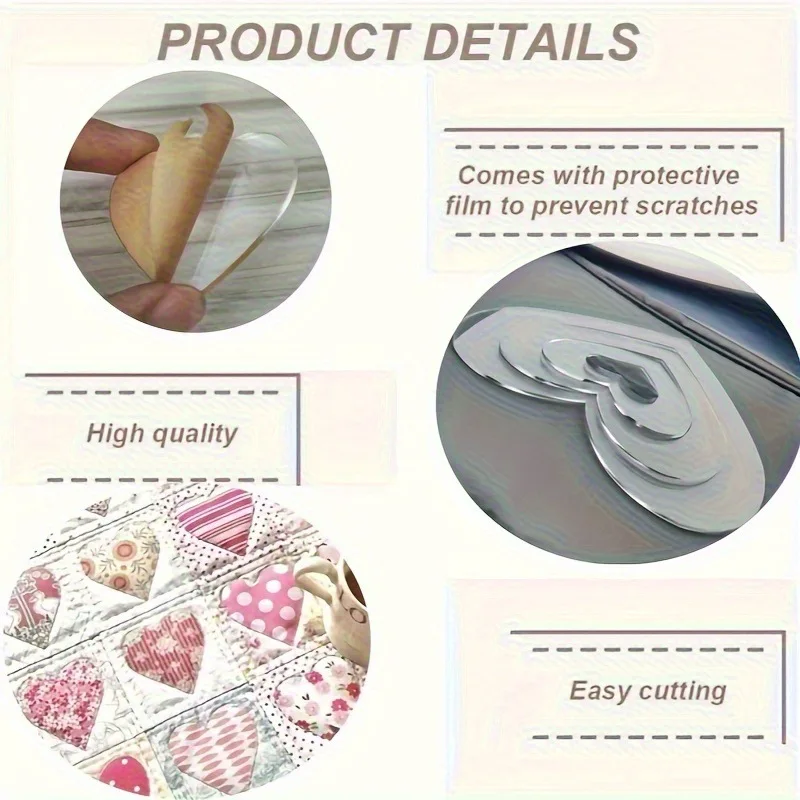 4Pcs Acrylic Nested Heart Quilting Templates Set for DIY Bags Clothes Quilts Pillowcases | Embroidery Crafting Supplies - view 5