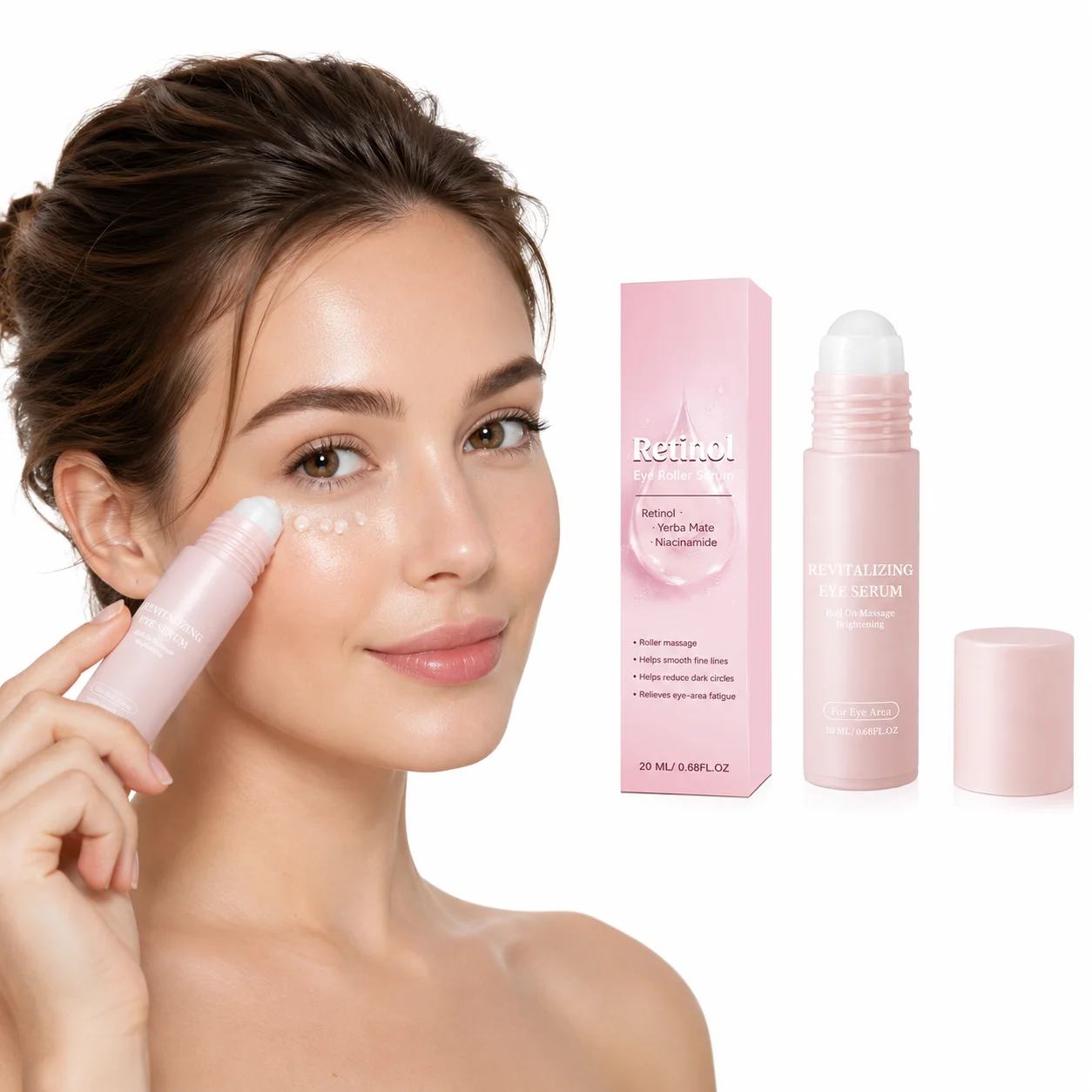 Retinol Eye Serum Roller Ball Applicator Niacinamide Moisturizing Under Eye Essence Dark Circles Puffiness Brightening Eye Care