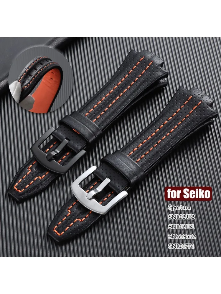 15X27mm Lederen Horlogebanden voor Seiko Sportura SNL029P2 SNL021P1 SNA595P2 SNL017P1 Business Horlogeband Waterdichte Sport Armband - afbeelding 2