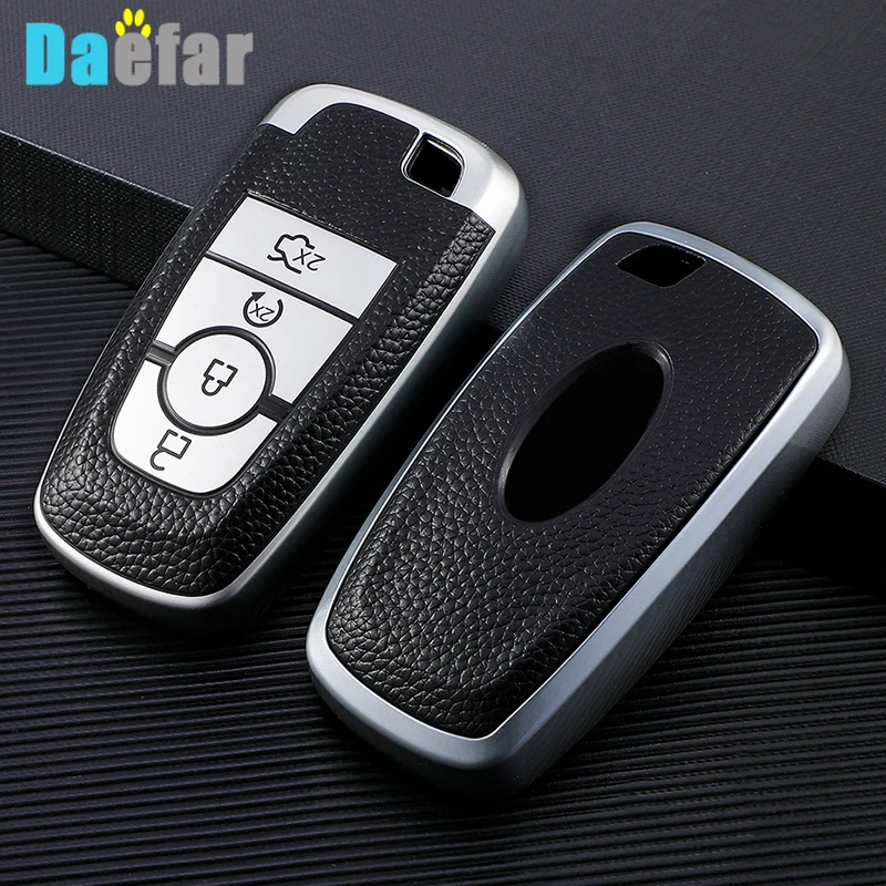 Leather Car Key Case Cover for Ford Fusion Mustang Explorer F150 F250 F350 2017 2018 EcoSport Edge S-MAX Ranger Lincoln Mondeo