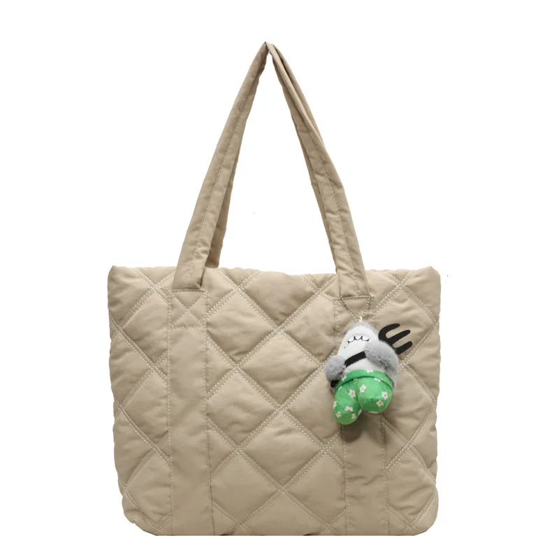 Handbag Large Capacity Tote New Fashion Solid Color Diamond Lattice Quilting Casual All-match Daily Commuter Sweet Girl Shopping