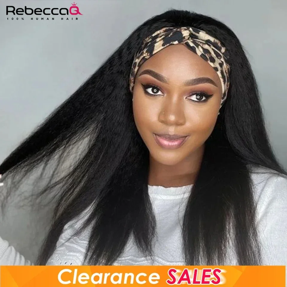 

Парик-повязка на голову из натуральных волос Kinky Straight для женщин, бразильские волосы Реми, полностью машинной работы, без клея, для повседневного использования, распродажа