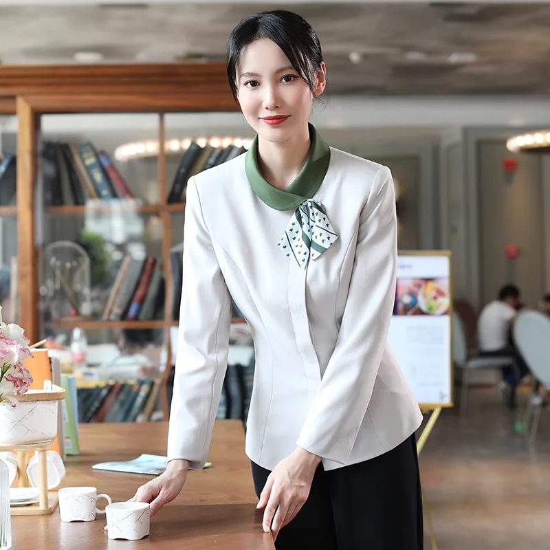 Restaurant Waiter Workwear Long Sleeve Chinese Style Hotel Catering Hot Pot Restaurant Staff Female Autumn and Winter Clothing