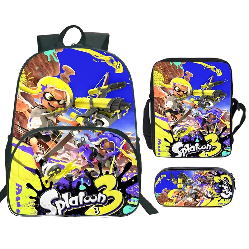 

3Pcs Set Cartoon Splatoon Child Backpack Boys Girls Schoolbag Large Capacity Travel Bag Splatoon Backpack Shoulder Bag Pencilbag