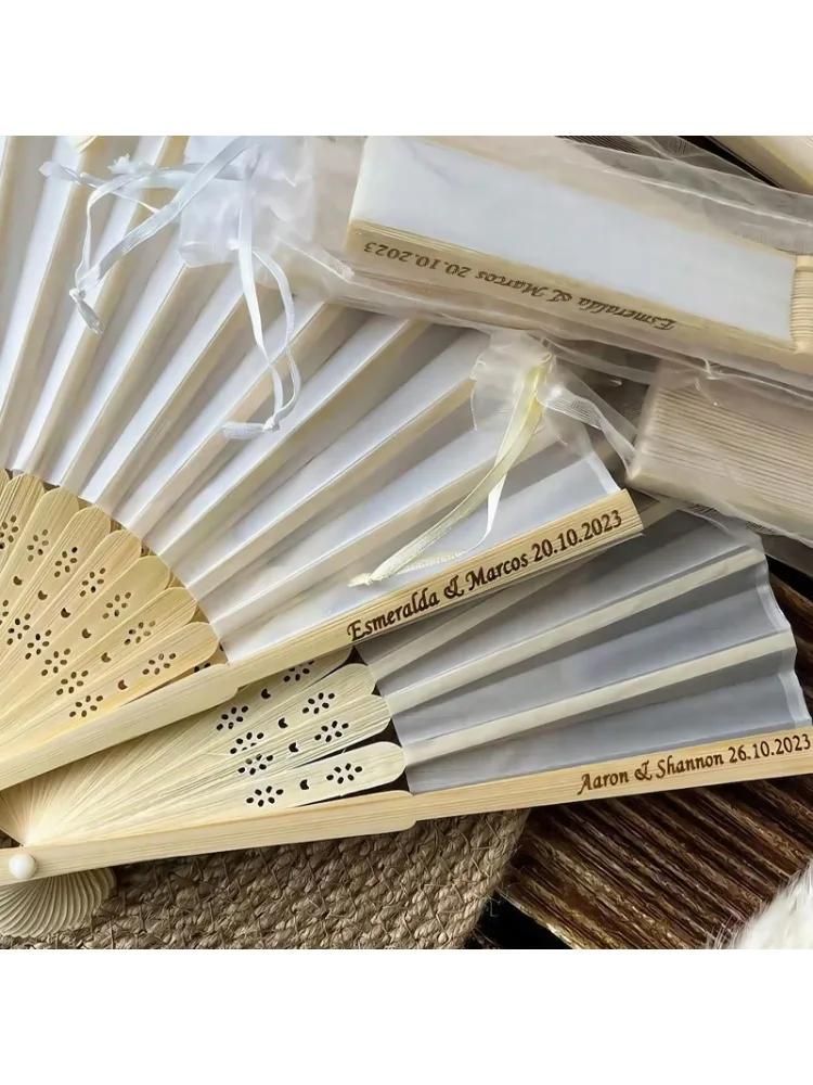 Éventail à main en bois personnalisé, décoration de fête d'enterrement de vie de jeune fille, cadeau de réception nuptiale, cadeaux de demoiselle d'honneur, éventails d'été pliables