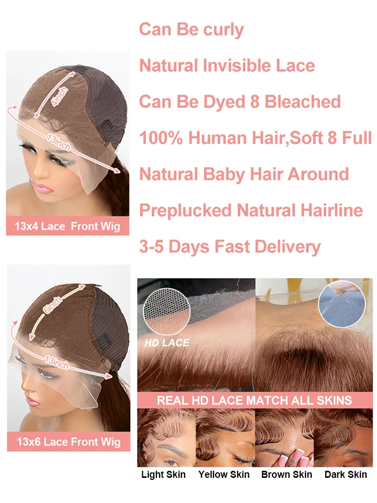 Deep Curly Human hair Wigs Chocolate Brown 13x4 13x6 Hd Lace Frontal Wig Colored Water Wave Lace Front Wig For Women 30 36 Inch image 6