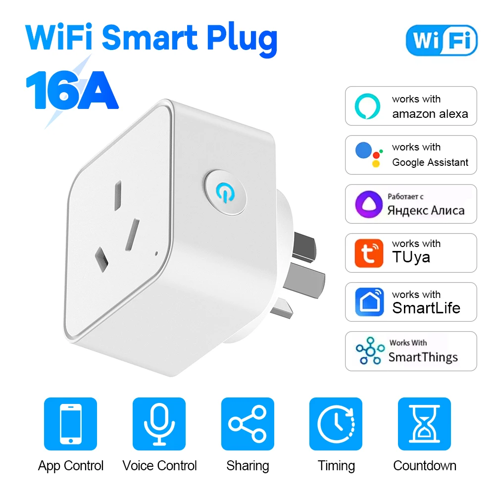 

Tuya Argentina Wi-Fi Plug 16A/20A Умная розетка Монитор питания Дистанционное управление Таймер Обратный отсчет Голос работает с Alexa Google Home