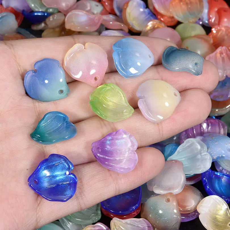 30/50/100pcs Fashionable Exquisite Colorful Hibiscus Petals Glass Bead With Luster Jewelry Making Crafts Diy Earring Accessories