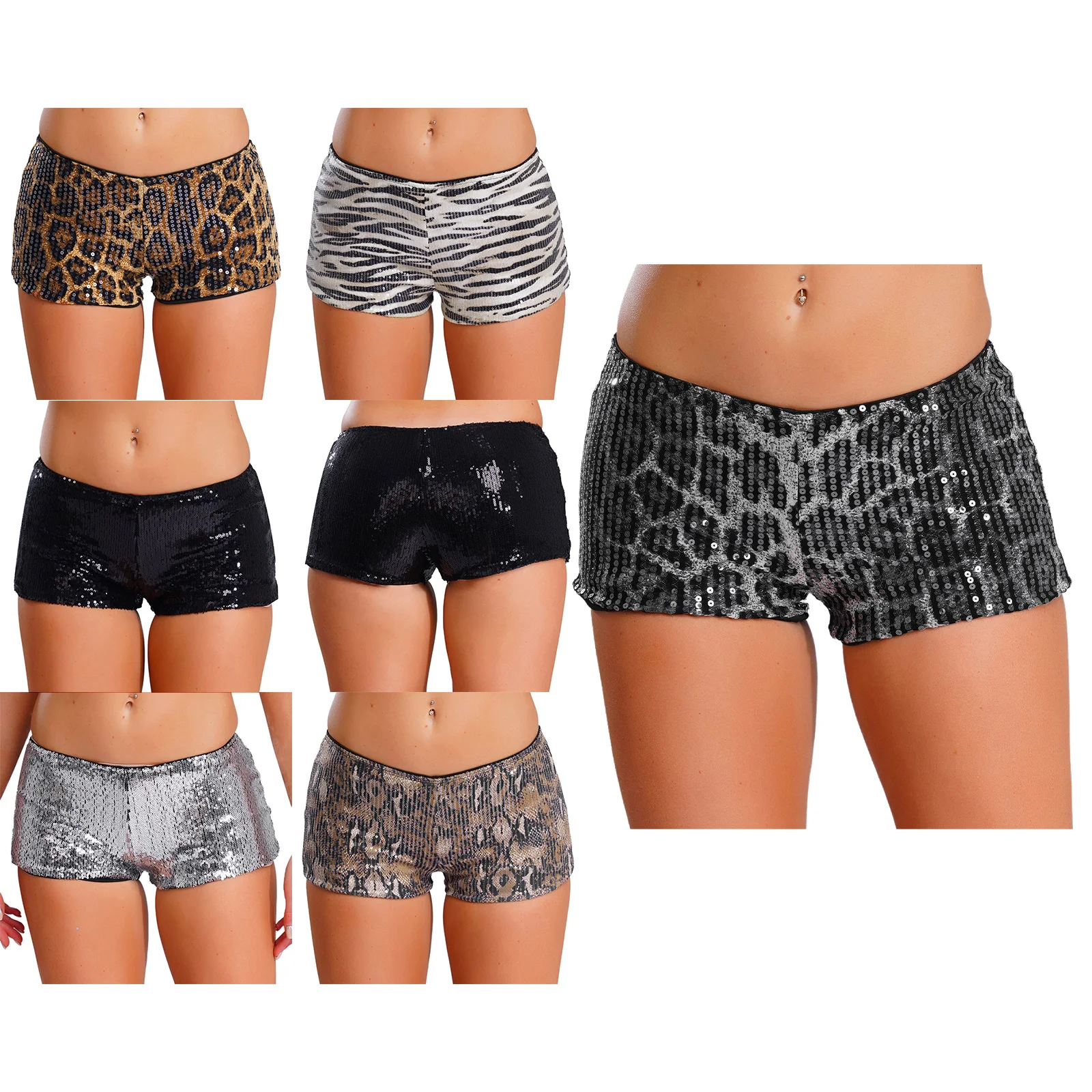 Mini pantaloni caldi stampati leopardati sexy da donna Clubwear Paillettes lucide Fodera completa Pantaloncini skinny Ladies Rave Party Dancing Streetwear