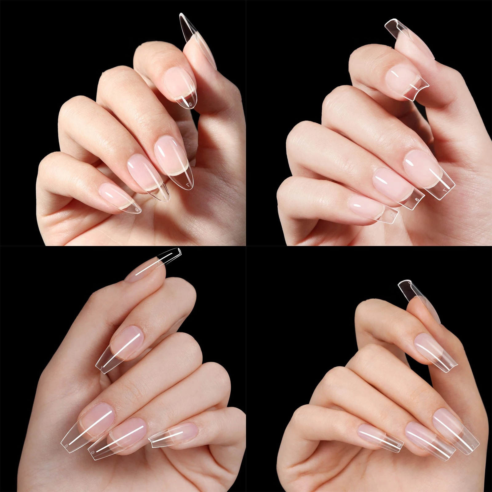 120pcs Clear Nail Tips Set Coffin Almond Slender Stiletto Oval Square & More Shapes Full Cover Acrylic Press on Nails 12 Sizes