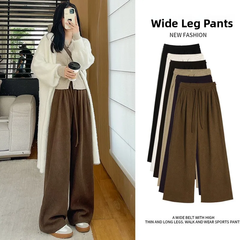 

Женские брюки с высокой талией и широкими штанинами, на флисовой подкладке, прямые, повседневные, в пол, в расслабленном стиле, из полиэстера, джинсы для женщин