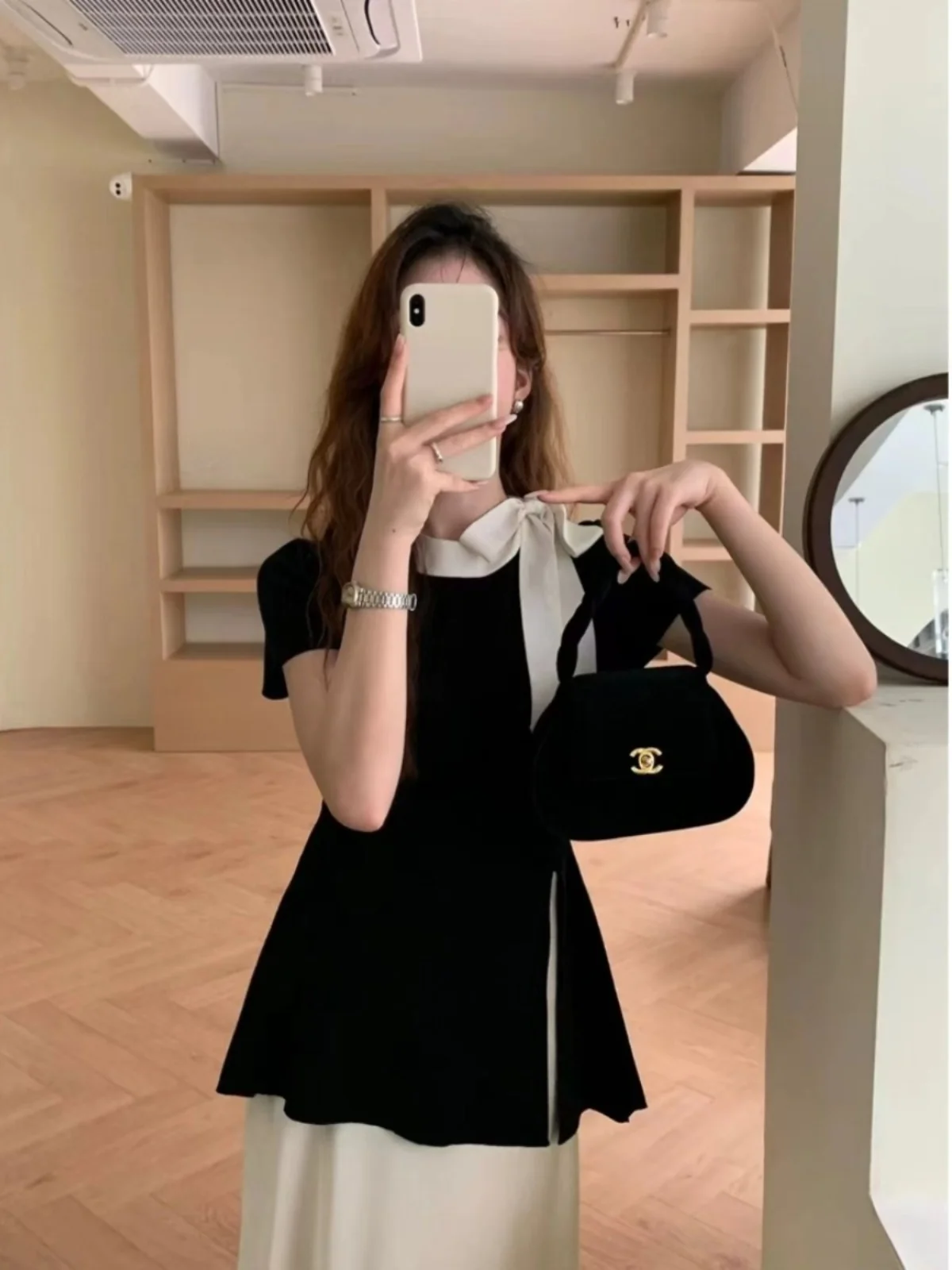 Summer 2026 Knot Design Irregular Slit Knitted Short Sleeve Women's T-shirt Korean Style Slim Fit Commute Style