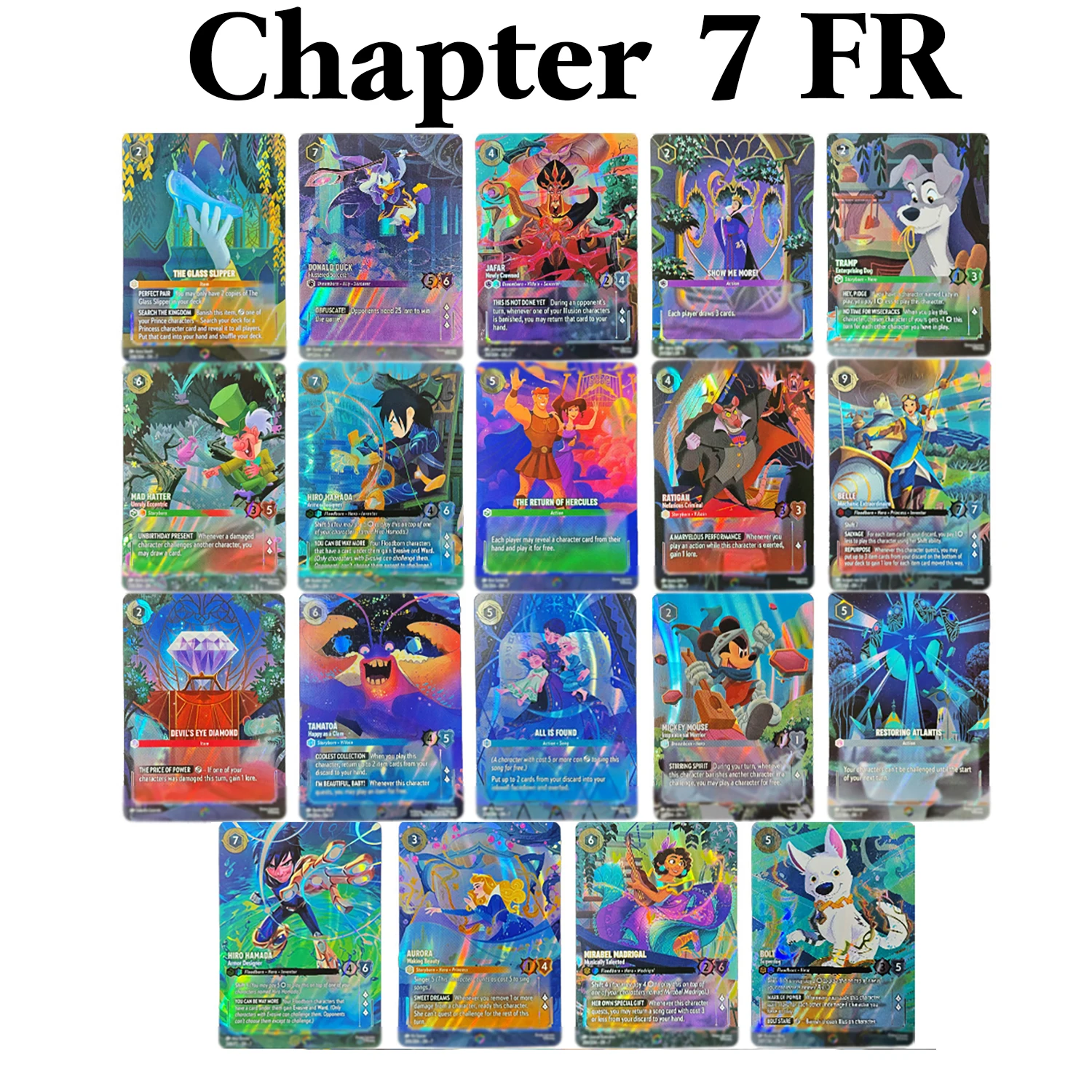 Lorcana Enchanted Foil Chapter 1/2/3/4/5/6/7 tarjetas de versión francesa TCG Proxy Archazia's Island Shimmering Skies tarjetas de juego de mesa