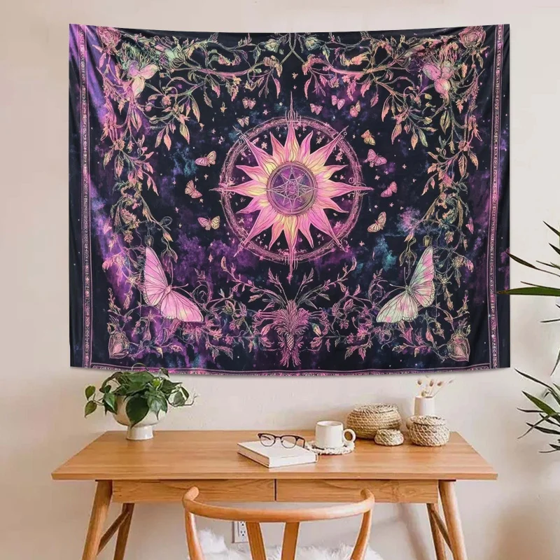 VIKAMA Sun Moon Tapestry Dream Purple Pink Star Butterfly Flower Living Room Bedroom Wall Hanging Cloth Home Decoration
