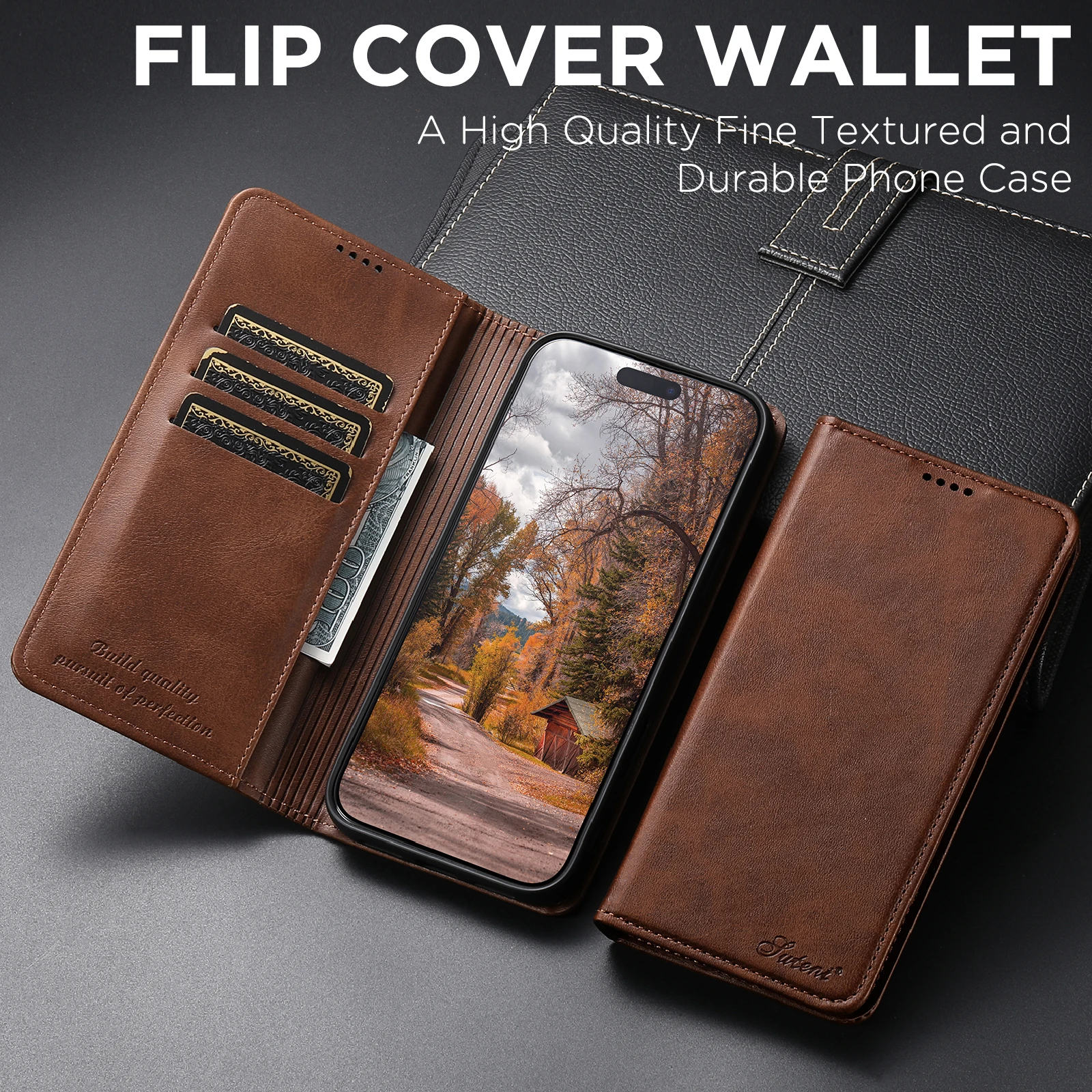 SUTENI Kunstleder-Kartenhalter-Standfunktion-Geldbörse Magnet-Flip-Cover Handyhülle für iPhone 18 Pro Max 17 16 Plus 15 Pro 14 13 12 – Detail 39