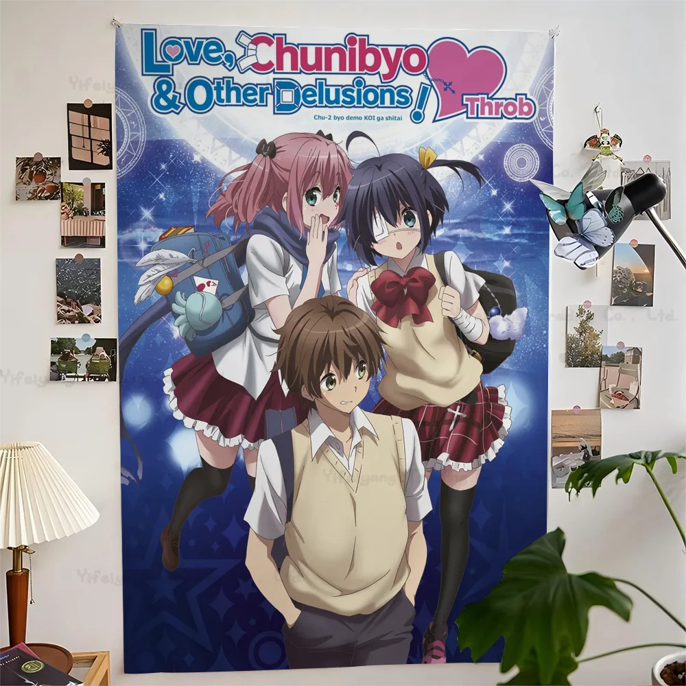 Tapiz de amor, chunibyo y otros delirios, tapiz de Anime, alfombras de pared de flores Hippie, decoración de dormitorio, decoración colgante de pared para el hogar