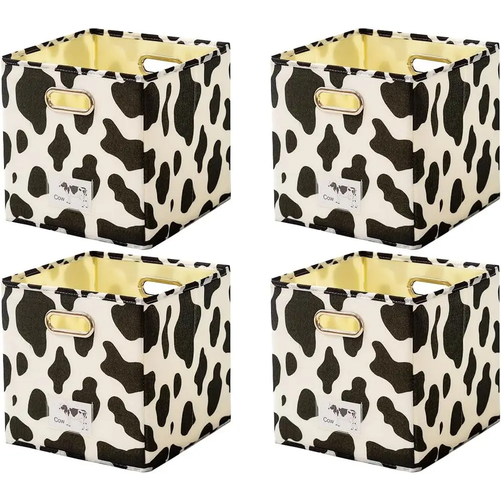 

Collapsible Fabric Storage Bins - Foldable Cow Design, Set of 4, 11 Cube Organizers with Handles