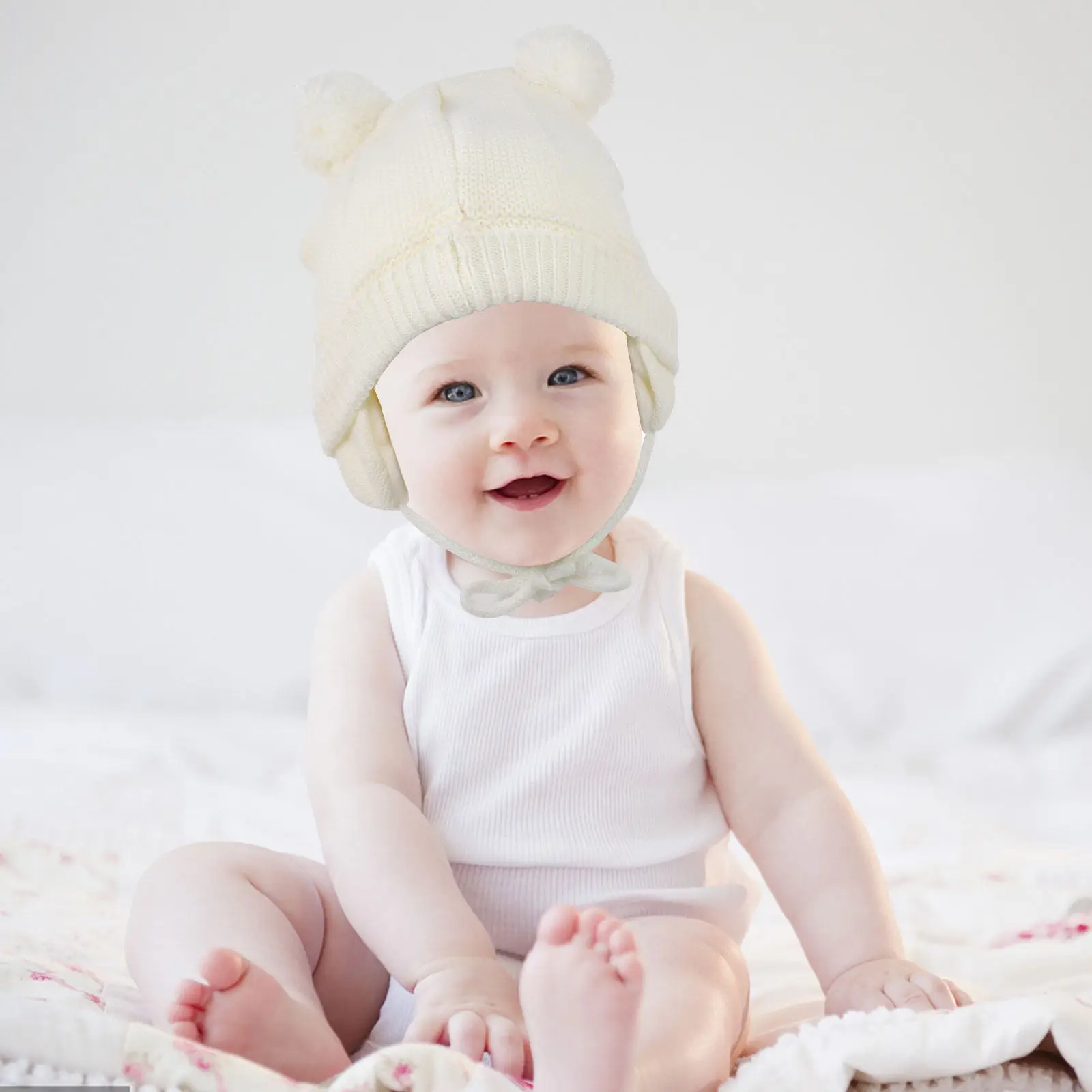 

Комплект из зимней шапки и перчаток: вязаная шапка-бини с помпоном и ушками, теплая шапка для новорожденных и малышей, реквизит для рождественских фотосессий