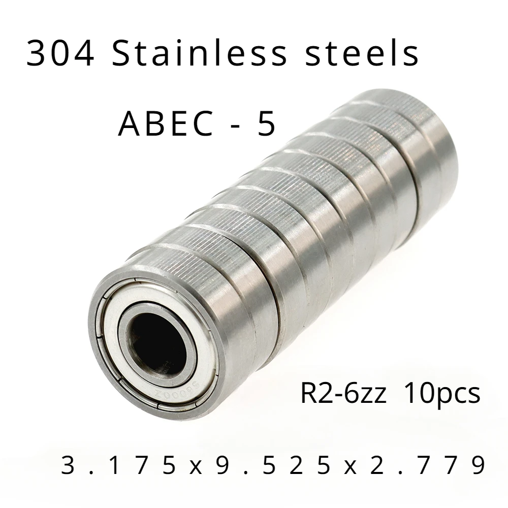 High Performance 304 Stainless Steel ABEC-5 Non-standard Inch Bearing R2-6zz 3.175x9.525x2.779mm of 10pcs - Stainless Steel