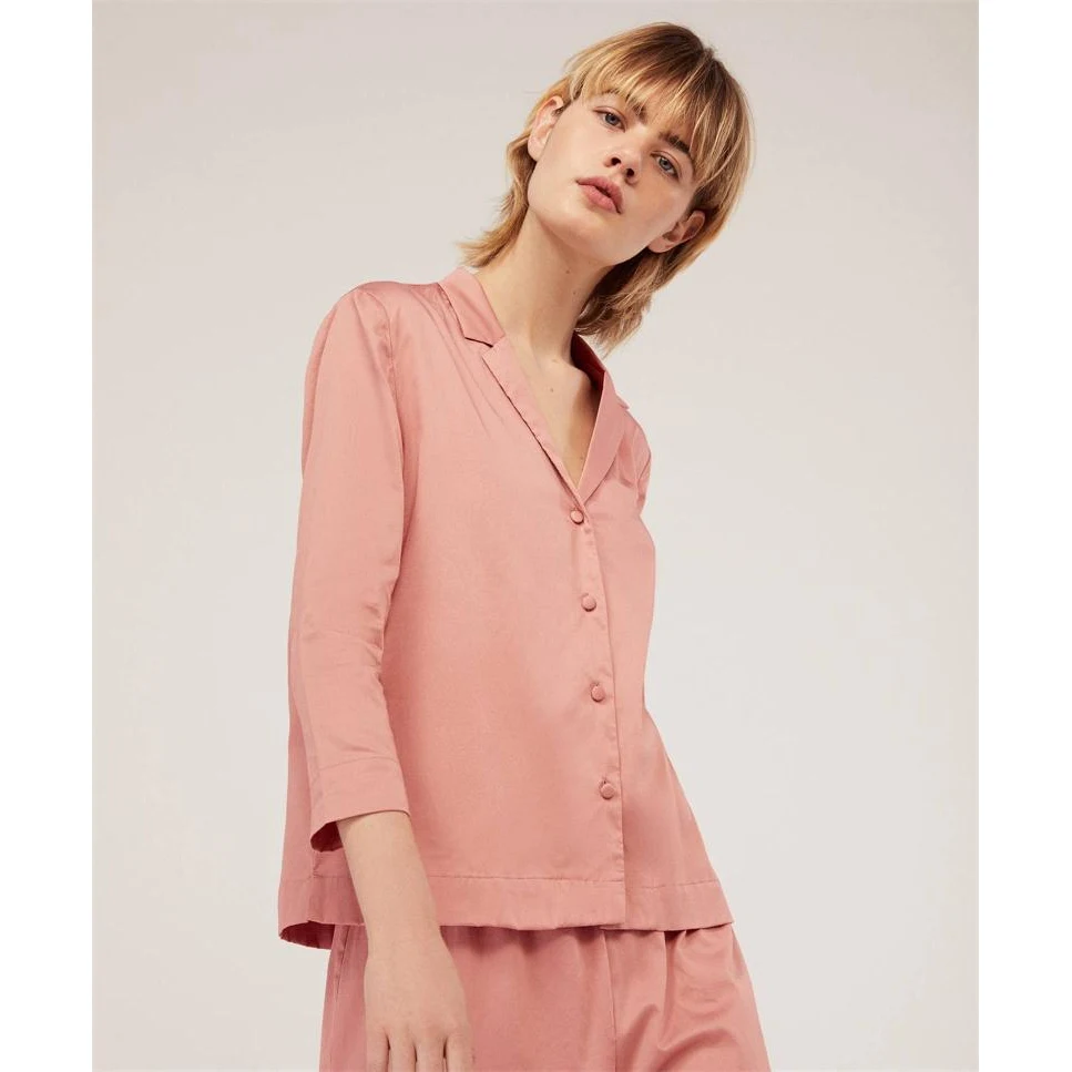 Conjunto de Pijama de Nueve Piezas OYSHO de Algodón Puro, Ropa de Dormir Cómoda para el Hogar, Cuello en V, Manga Tres Cuartos, Pantalones de Pijama