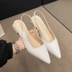 Summer Women's New Sexy Pointed Retro Solid Color High Heels PU Leather Outdoor Banquet Party Women's Sandals Large Size