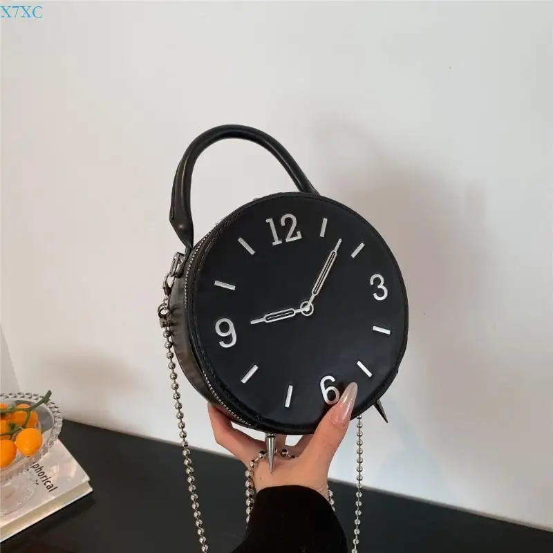X7XC Women PU Leather Bag Simple Shoulder Bag Clock Crossbody Bag