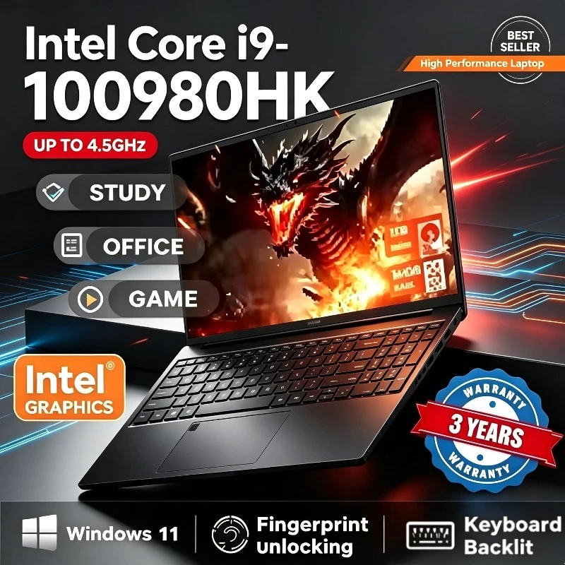 15.6 Inch Portable Gaming Laptop, Intel Core i9 10980HK Windows 11 PC Gamer with 32GB RAM and Fingerprint Unlock Notebook PC
