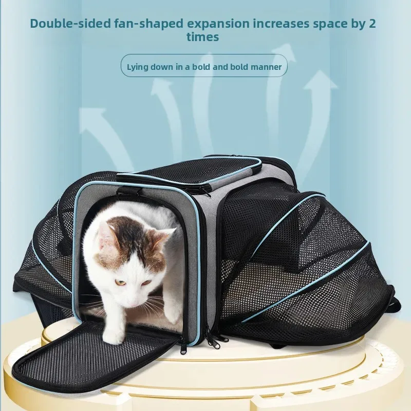 Expandable Pet Backpack Carrier - 2-Side Extension Handheld Bag for Small Dogs (Teddy) & Cats, Portable Travel (CE)