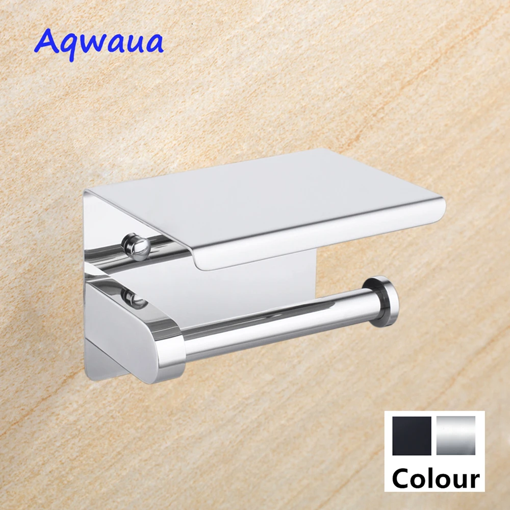 Aqwaua Toilet Paper Holder Wall Mounted with Shelf SUS304 Stainless Steel Chrome Bathroom Accessory Toilet Roll Holder