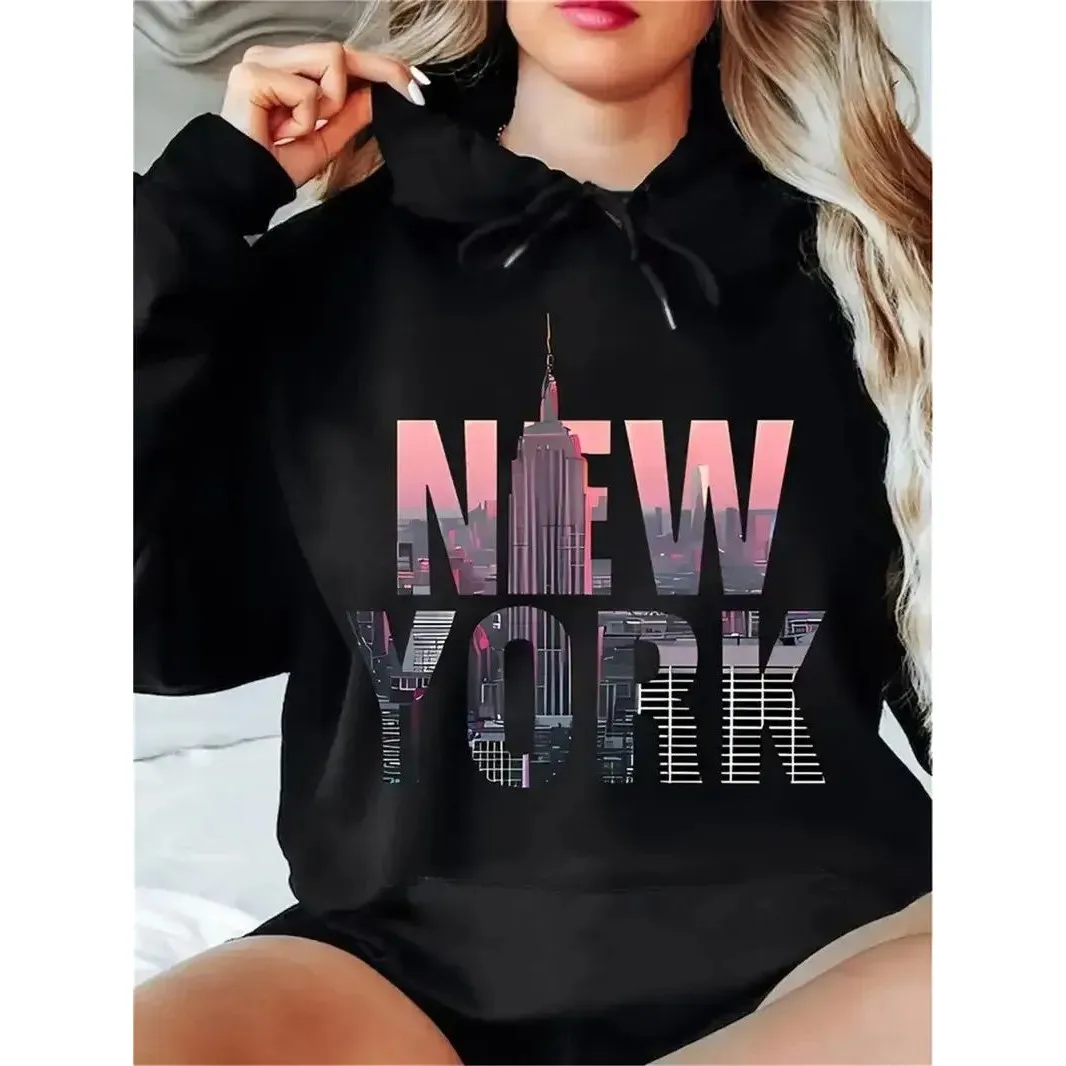 

New York Aphic Print Cotton Sweatirt Women's Autumn Winter Faion Streetwear Classic Fit Comfortable Soft Material