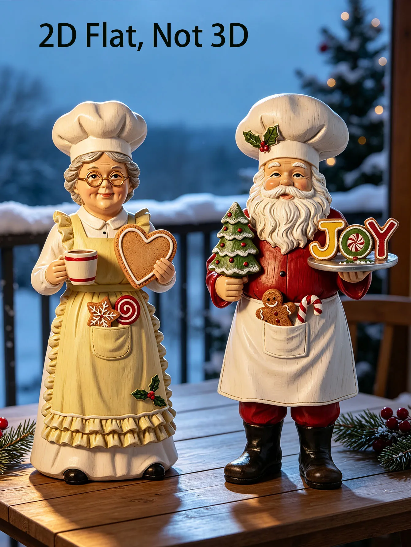 2-teiliges Set Weihnachtsfiguren Koch-Santa und Frau Claus, Holzfiguren Koch-Santa Claus – Detail 8