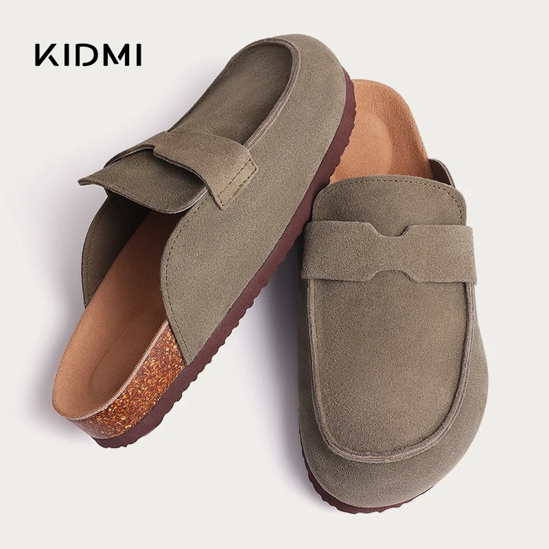 Kidmi Summer Flat Slippers Women's Cork Slippers Classic Cork Clogs Slippers 2024 Fashion Mules Outdoor Soft Suede Beach Slipper