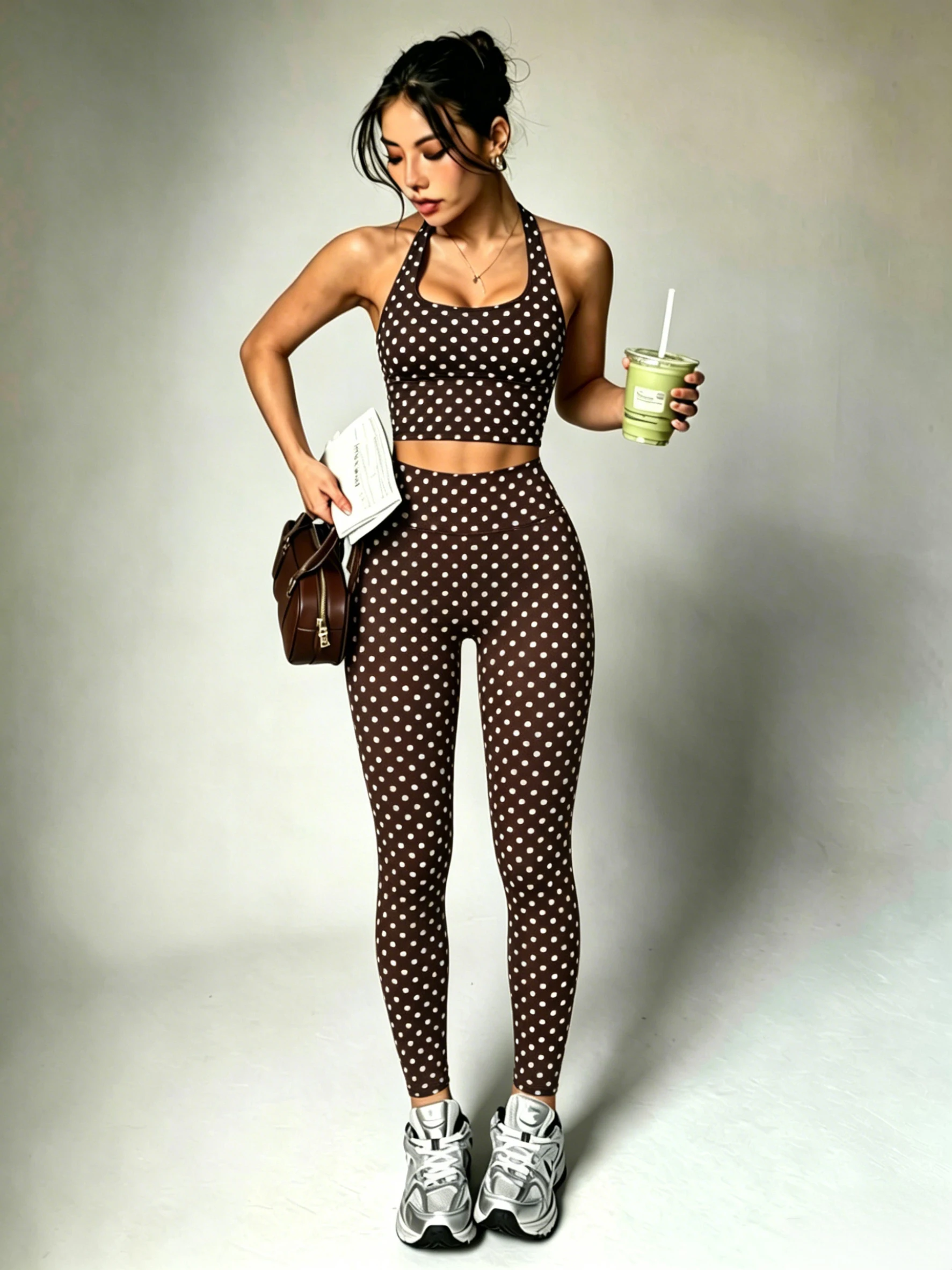 2Packs Women Y2K Polka Dot 2 Piece Set Halter Crop Top High Waist Leggings Sport Lounge Matching Outfit - view 2
