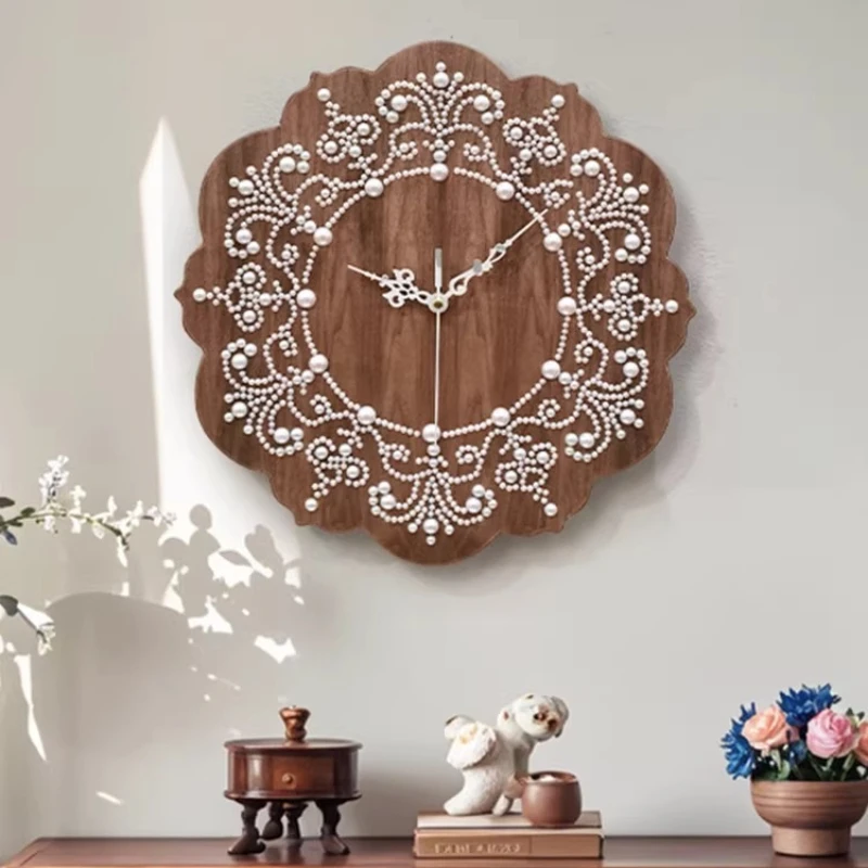 

Настенные часы в стиле Mid-Century Modern для гостиной, роскошные настольные часы с жемчужным декором, бесшумные, для домашнего декора, для столовой, товары для дома