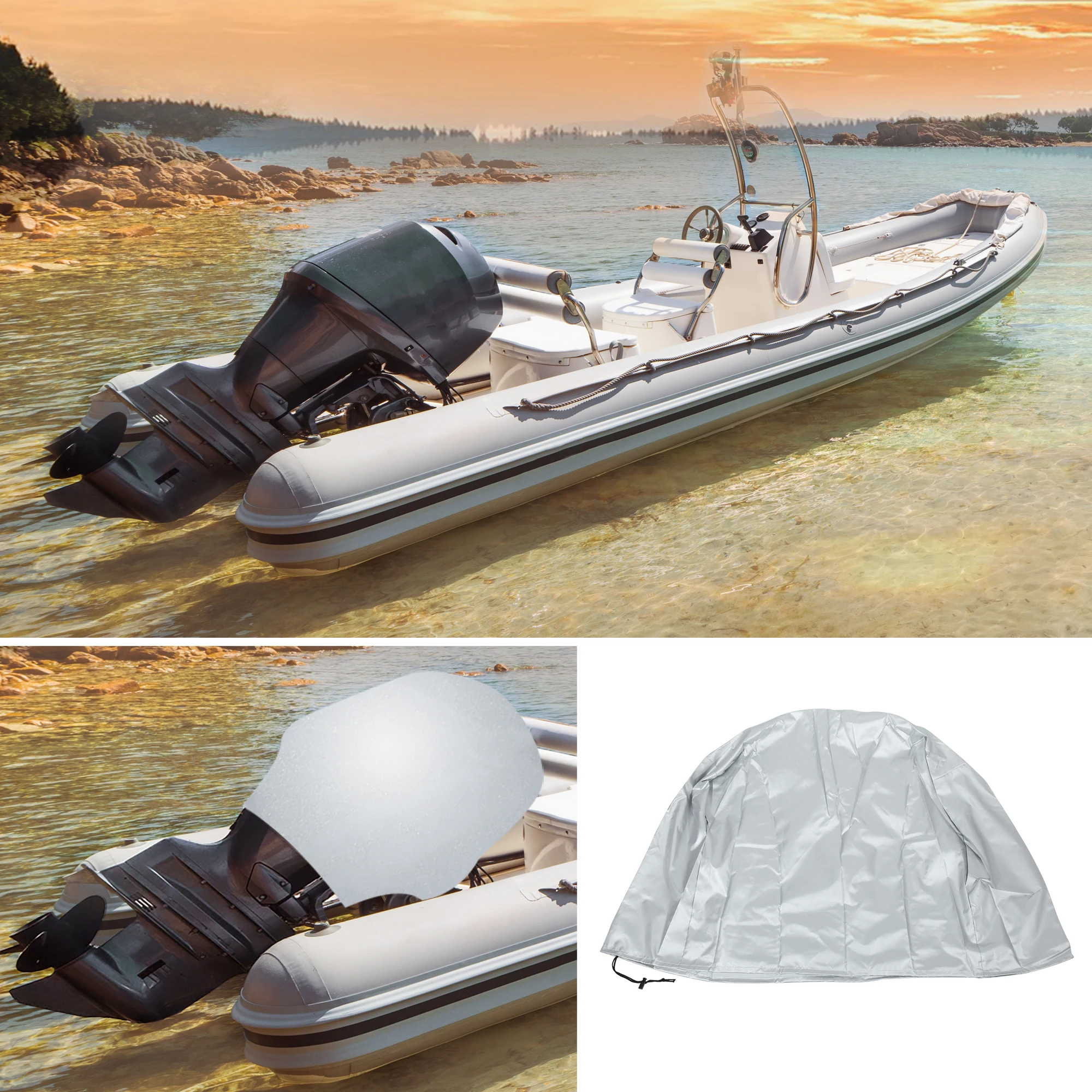 X Autohaux 15HP-250HP Half Boat Motor Engine Cover 210D Waterproof Outboard Anti Sun Dustproof Marine Engine Protector Cover