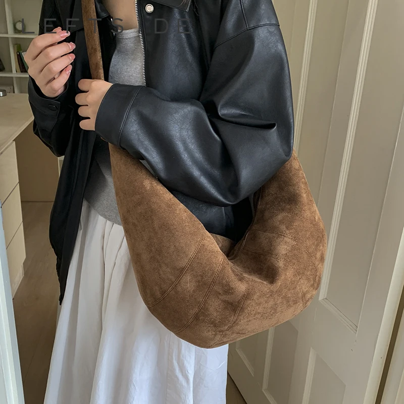 

LEFTSIDE Women PU Leather Shoulder Bag 2025 Winter Retro Soft Hobo Crossbody Bag Luxury Designer Trend Brand Handbags and Purses