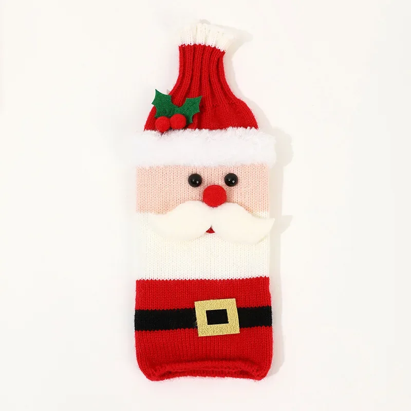 Christmas Santa Knitted Wine Bottle Case Elk Snowman Red Wine Champagne Bottle Cloth 2024 Merry Christmas Decor Happy New Year