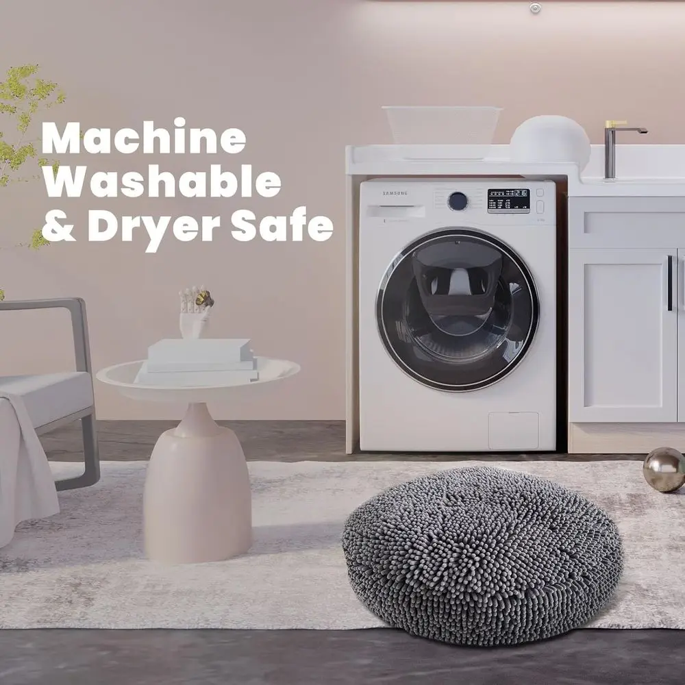 Cama redonda cinza de chenille média para cães e gatos, macia e relaxante, capa removível lavável, 35 x 35 polegadas